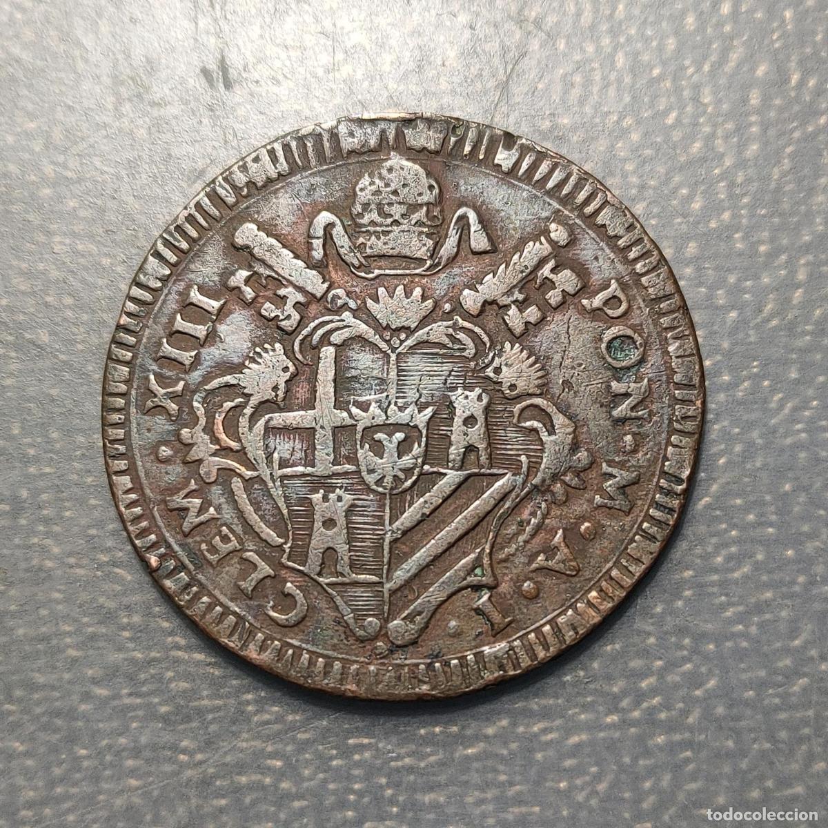 Monedas antiguas de Europa: ESTADOS PAPALES PONTIFICIO VATICANO CLEMENTE XIII (1758-69) GUBBIO BAIOCCO 1759