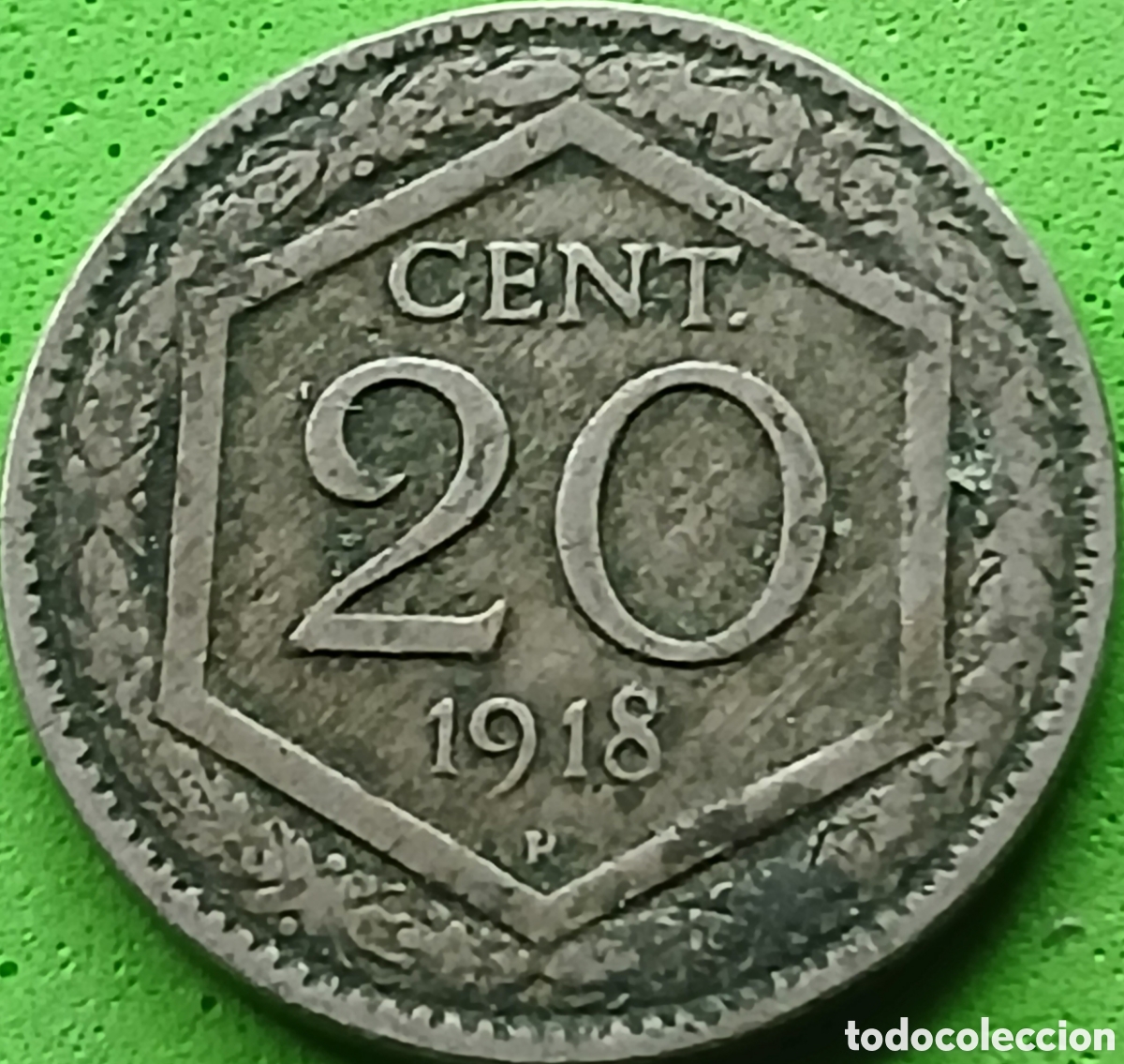 Monedas antiguas de Europa: Italia 20 centesimos 1918 km#58 borde estriado