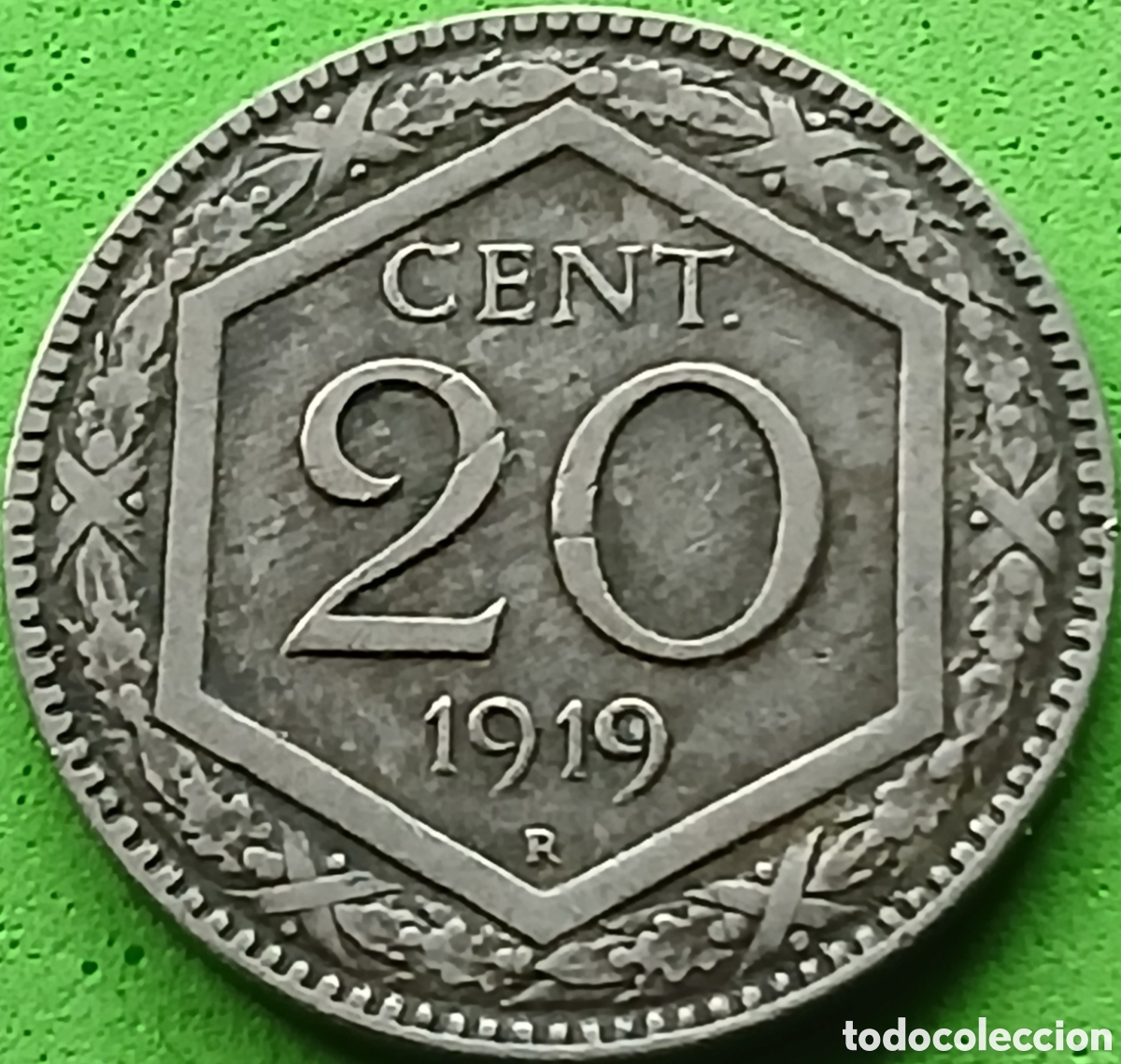 Monedas antiguas de Europa: Italia 20 centesimos 1919 km#58 canto liso