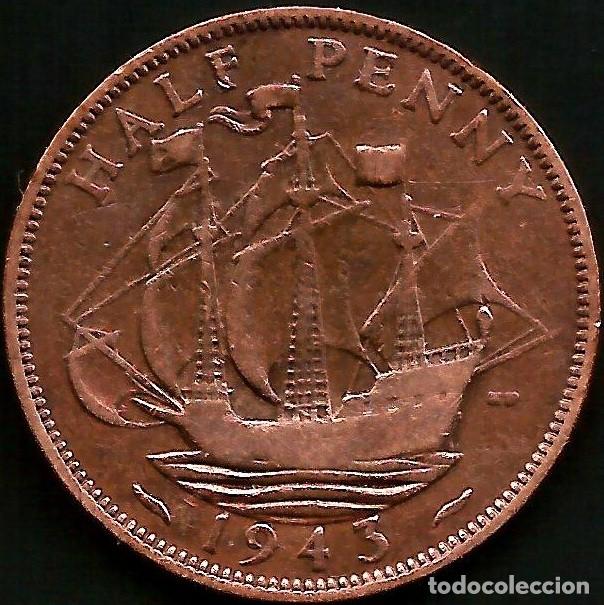 Monedas antiguas de Europa: REINO UNIDO 1943- 1/2 PENNY - KM 844 - CIRCULADA