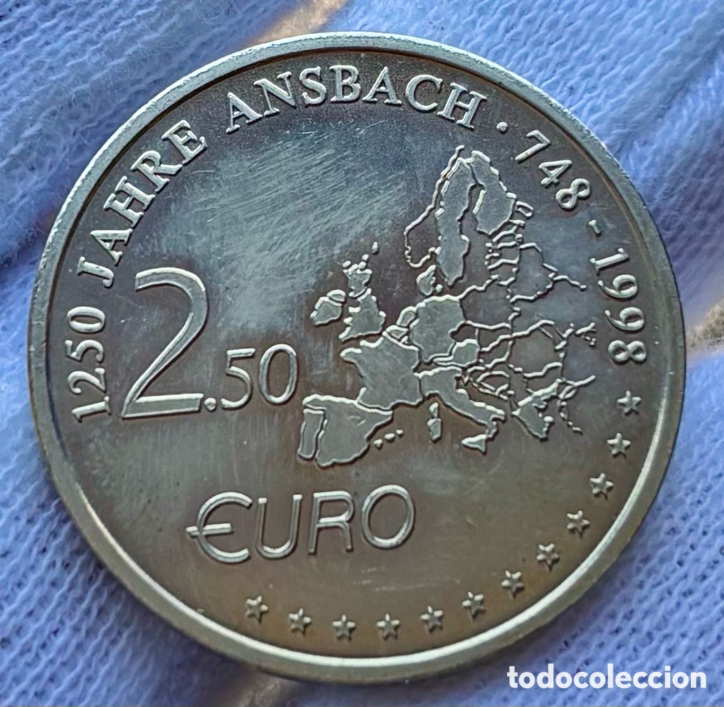 Monedas antiguas de Europa: Moneda ALEMANIA 2,50 Euros 1998 SC-. 1250 A&ntilde;os Ansbach . Euro &euro;