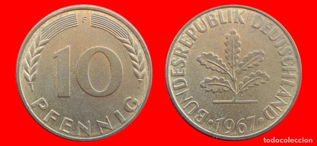 Monedas antiguas de Europa: 10 PFENNIG 1967F BRD ALEMANIA-151019