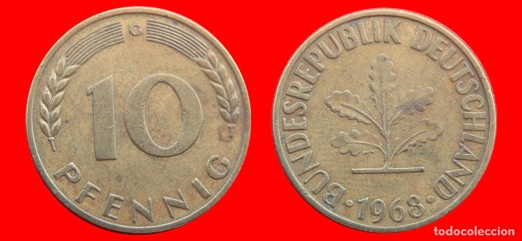 Monedas antiguas de Europa: 10 PFENNIG 1968G BRD ALEMANIA-151020
