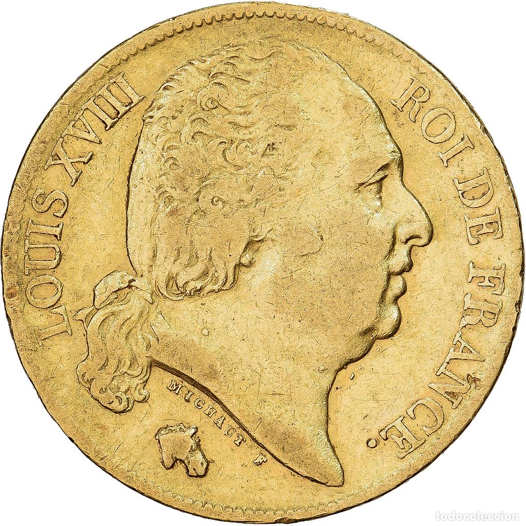 Monedas antiguas de Europa: [#1203002] Francia, Louis XVIII, 20 Francs, Louis XVIII, 1818, Paris, Oro, MBC, KM:712.1