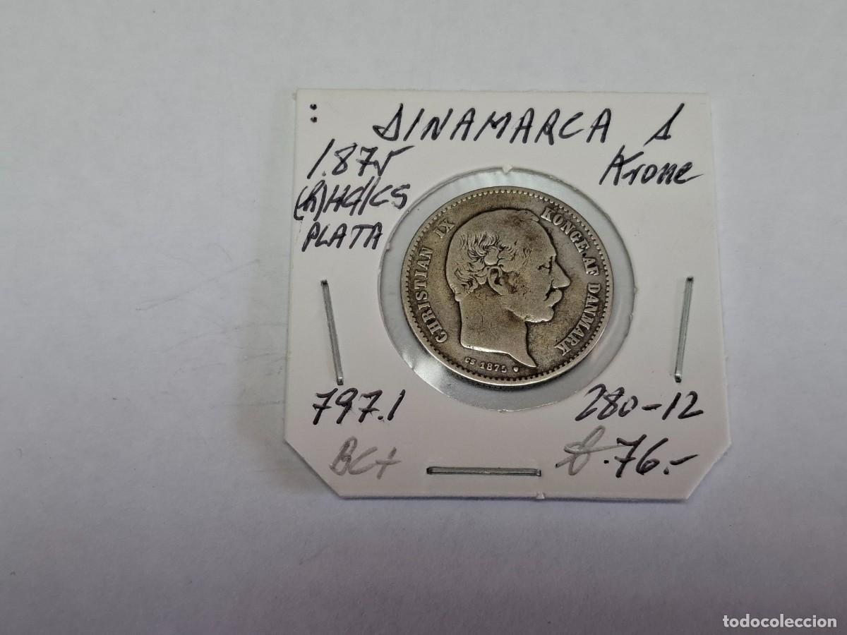 Moedas antigas da Europa: 1 KRONE de 1875 de PLATA KM 797.1 DINAMARCA en BC+