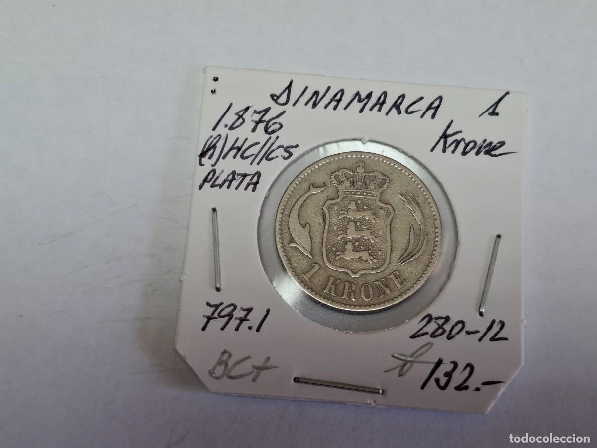 Moedas antigas da Europa: 1 KRONE de 1876 de PLATA KM 797.1 DINAMARCA en BC+