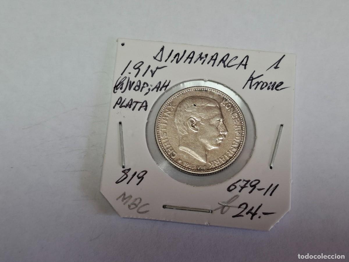Moedas antigas da Europa: 1 KRONE de 1915 de PLATA KM 819 DINAMARCA en MBC
