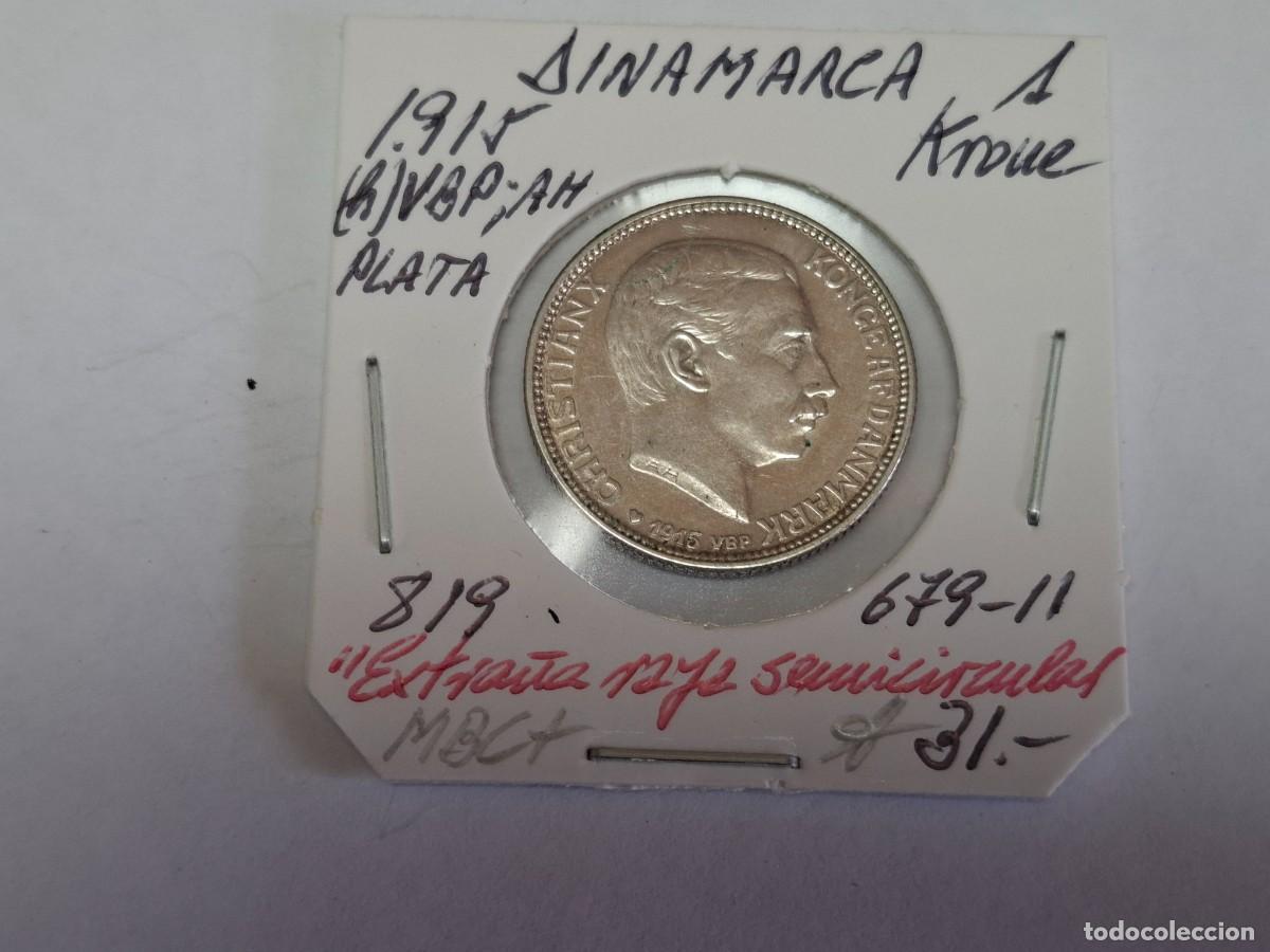 Moedas antigas da Europa: 1 KRONE de 1915 de PLATA KM 819 DINAMARCA en MBC+