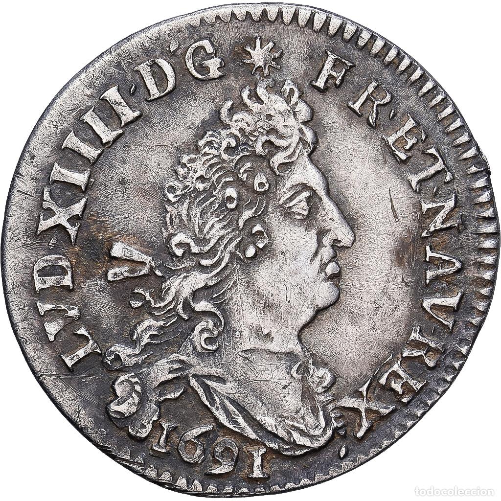 Monedas antiguas de Europa: [#1167883] Francia, Louis XIV, 4 Sols aux 2 L, 1691, Lyon, Plata, MBC+, Gadoury:106