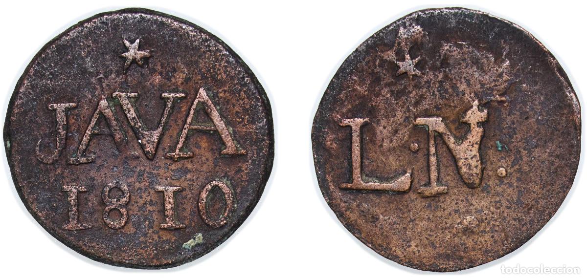Monedas antiguas de Europa: Java 1810 1 Duit - Louis Napoleon Copper 2.85g VF KM 19/225