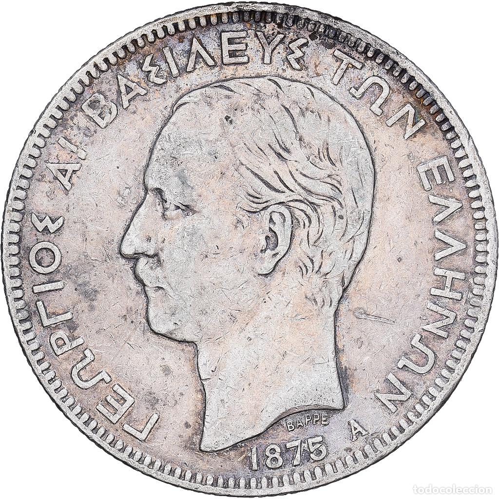 Monedas antiguas de Europa: [#1167890] Grecia, George I, 5 Drachmai, 1875, Paris, Plata, BC+, KM:46