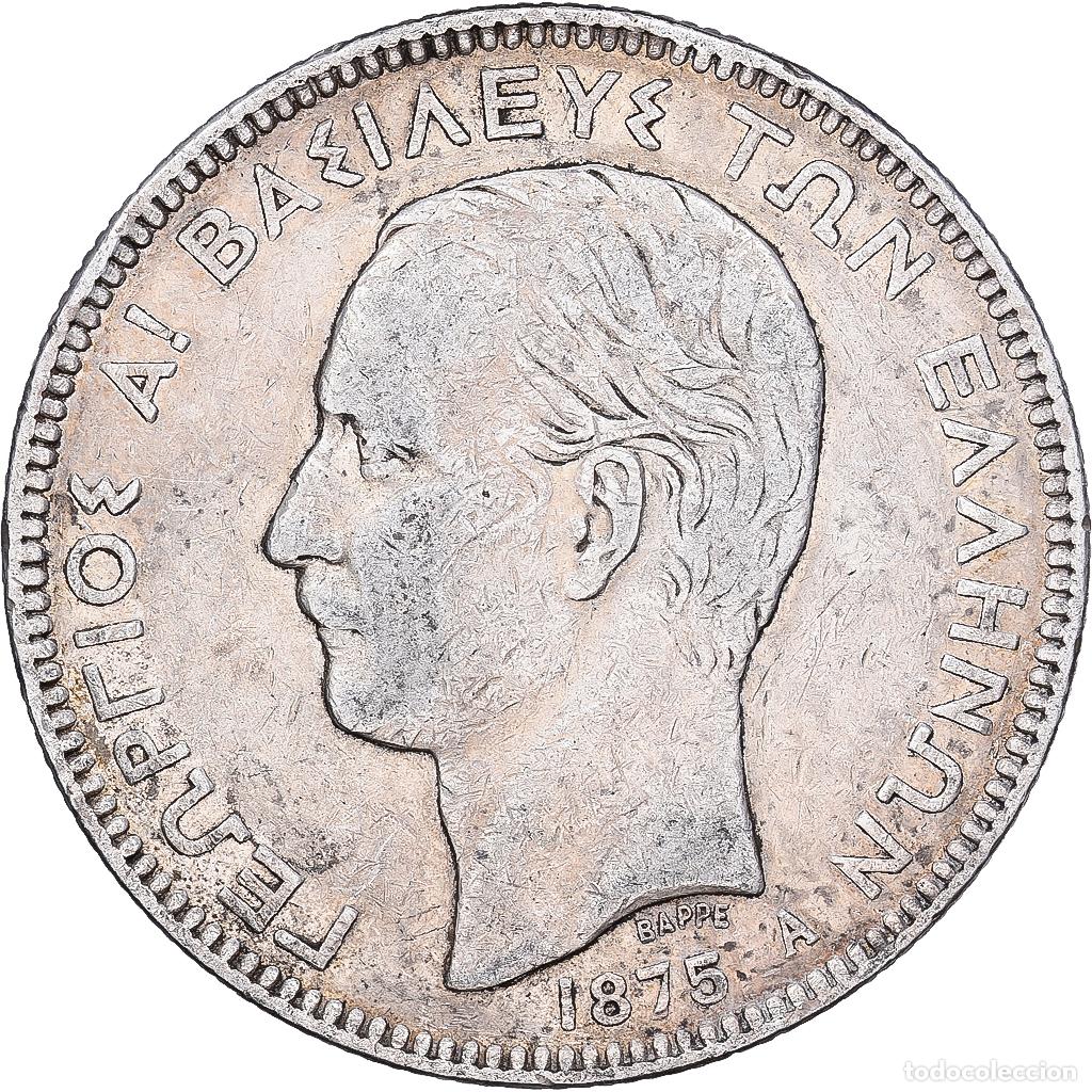 Monedas antiguas de Europa: [#1167889] Grecia, George I, 5 Drachmai, 1875, Paris, Plata, BC+, KM:46