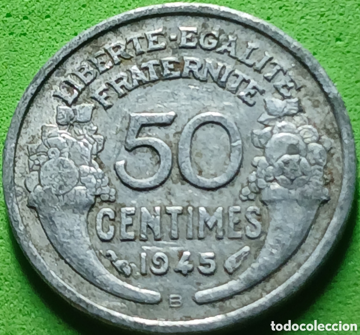 Monedas antiguas de Europa: Francia 50 c&eacute;ntimos 1945 B Beaumont-le-Roger km#894a