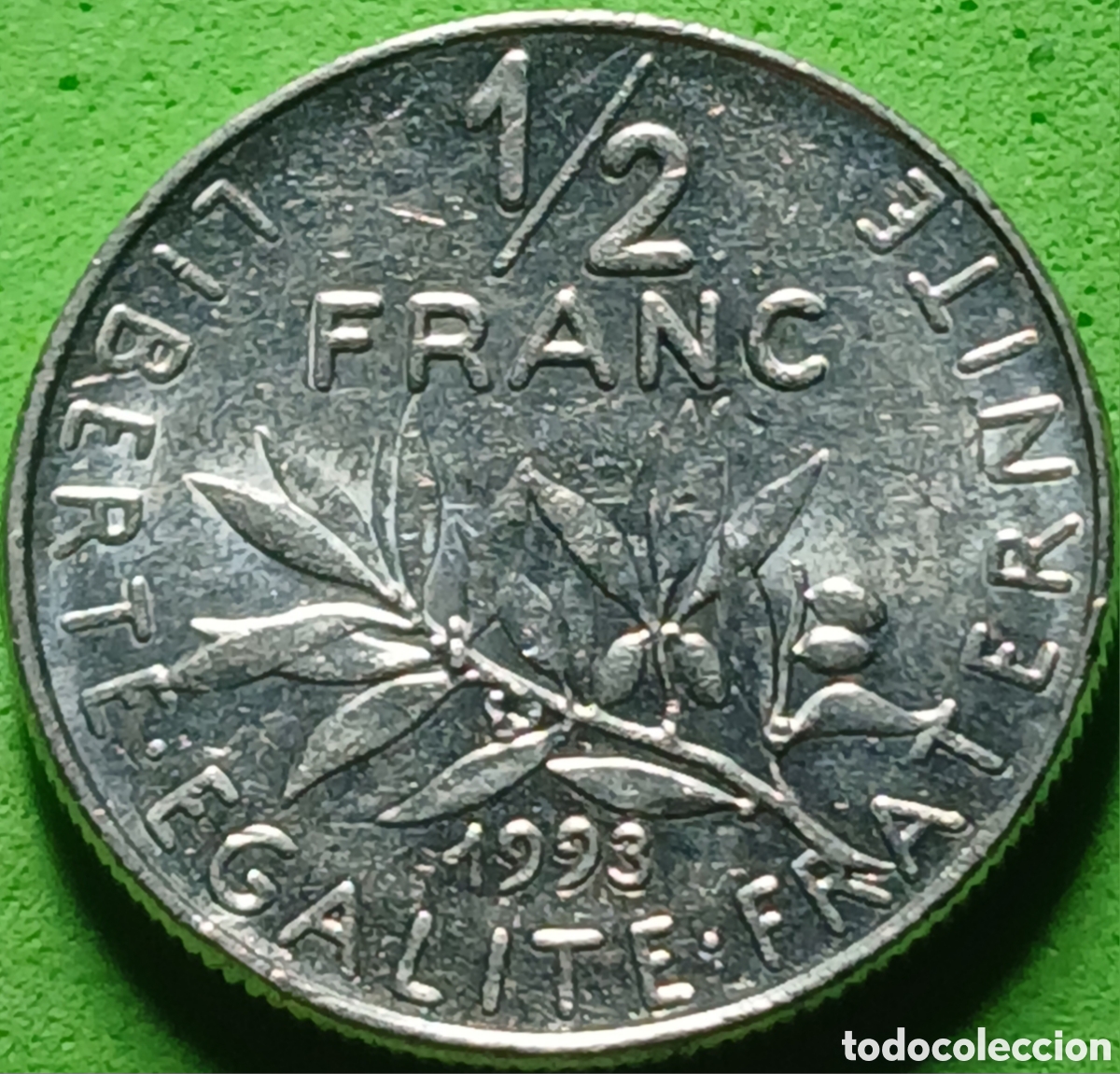 Monedas antiguas de Europa: Francia &frac12; franco 1993 km#931.1 alineaci&oacute;n moneda (180&deg;)
