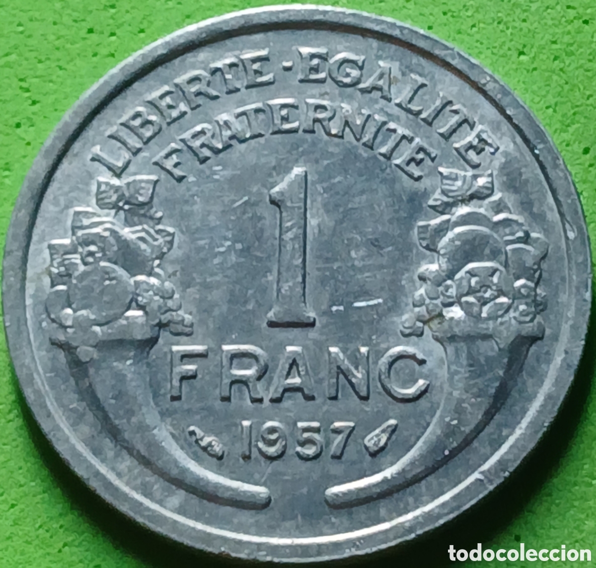 Monedas antiguas de Europa: Francia 1 franco 1957 km#885a sin marca de ceca