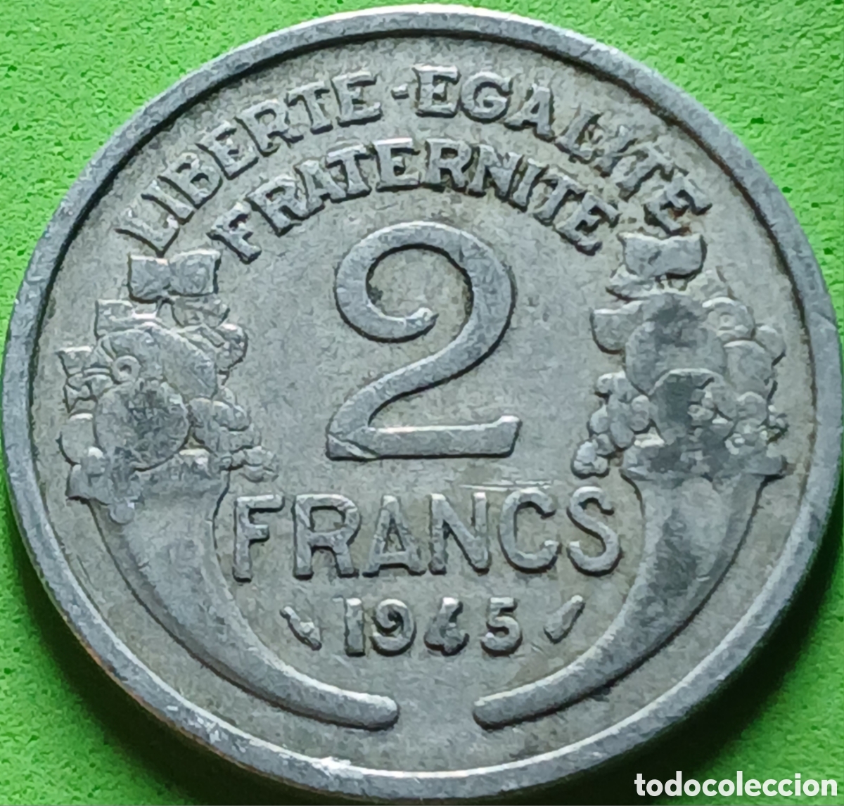Monedas antiguas de Europa: Francia 2 francos 1945 km#886a sin marca de ceca