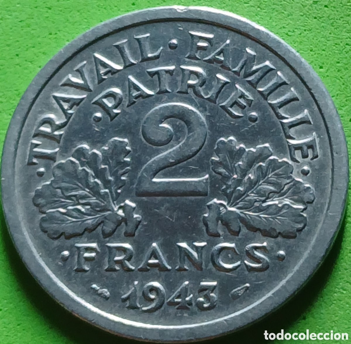 Monedas antiguas de Europa: Francia 2 francos 1943 km#904 sin marca de ceca