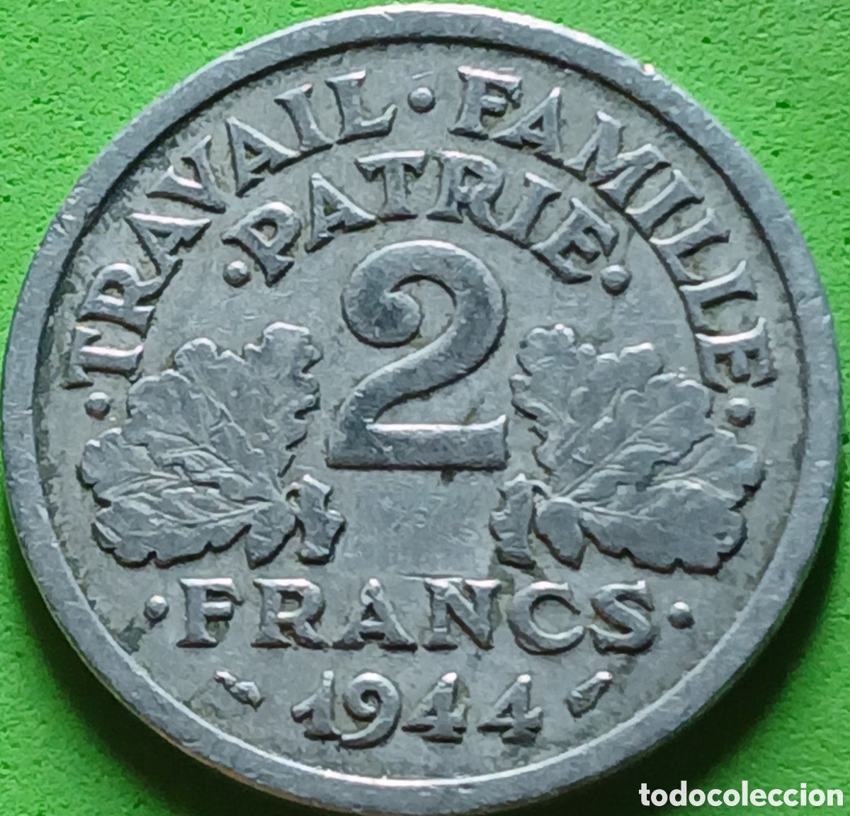 Monedas antiguas de Europa: Francia 2 francos 1944 km#904 sin marca de ceca