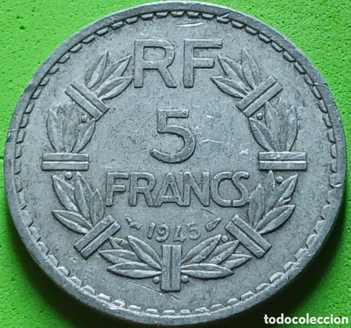 Monedas antiguas de Europa: Francia 5 francos 1945 km#888b sin marca de ceca