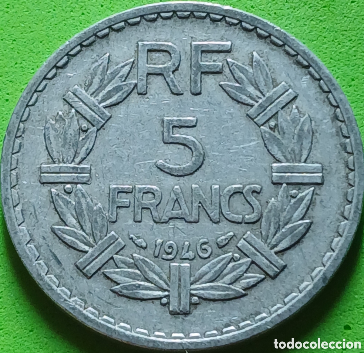 Monedas antiguas de Europa: Francia 5 francos 1946 km#888b sin marca de ceca