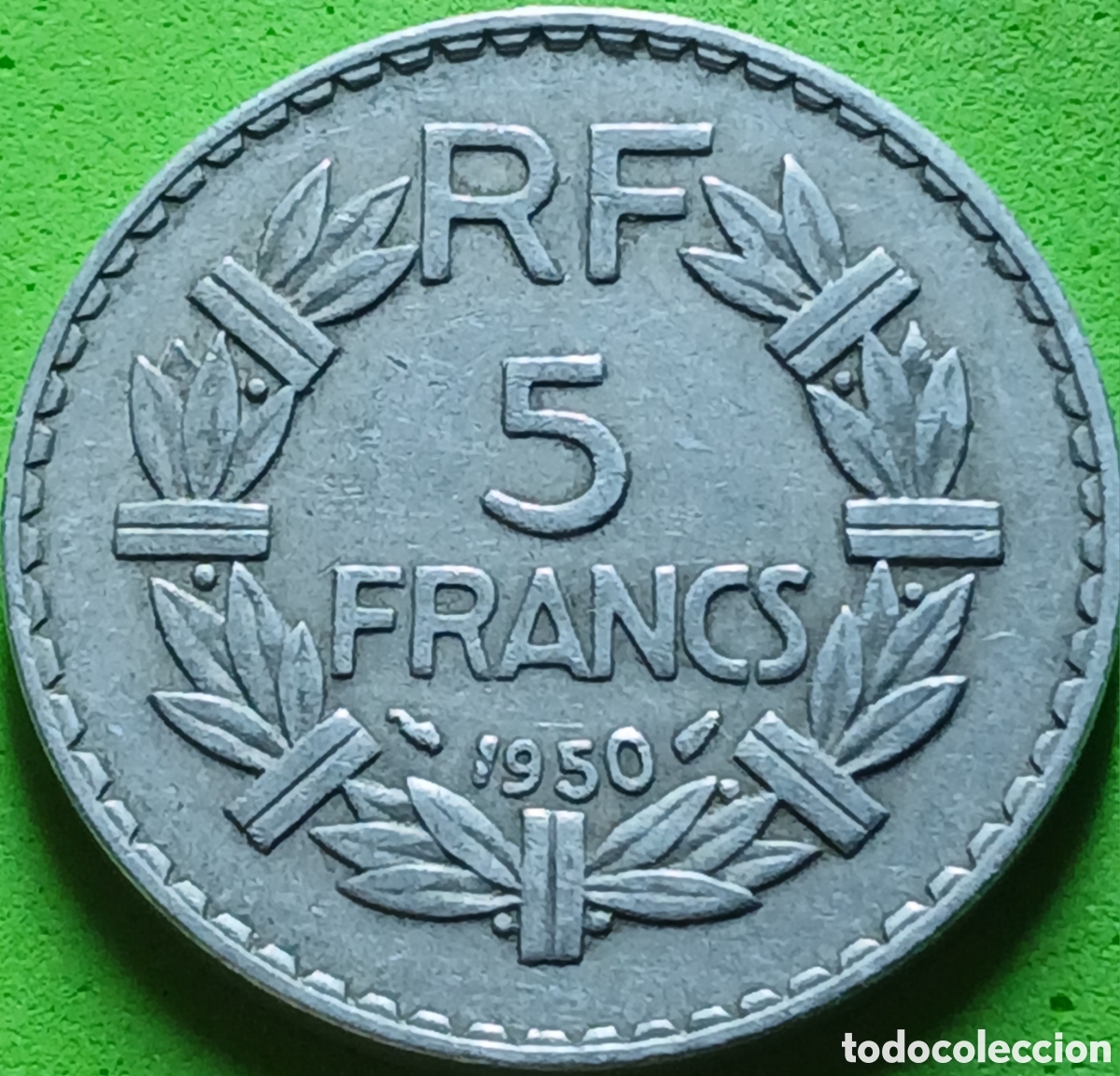 Monedas antiguas de Europa: Francia 5 francos 1950 km#888b sin marca de ceca