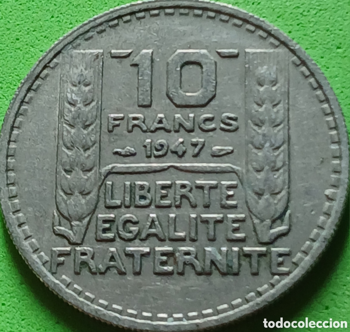 Monedas antiguas de Europa: Francia 10 francos 1947 km#909 tipo nuevo: cabeza , sin marca de ceca