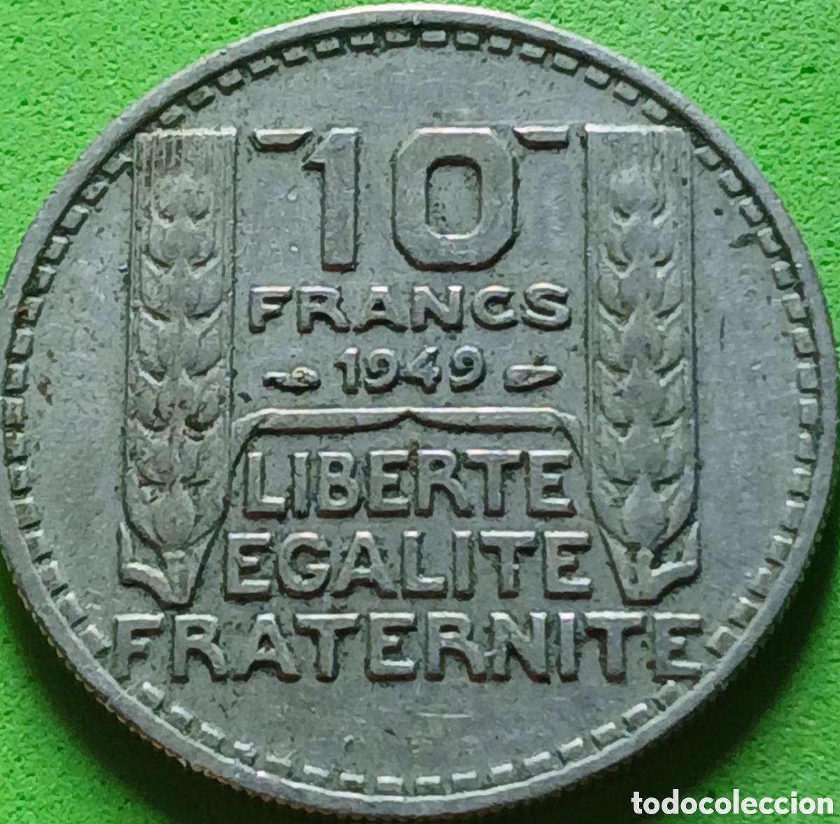Monedas antiguas de Europa: Francia 10 francos 1949 km#909 sin marca de ceca