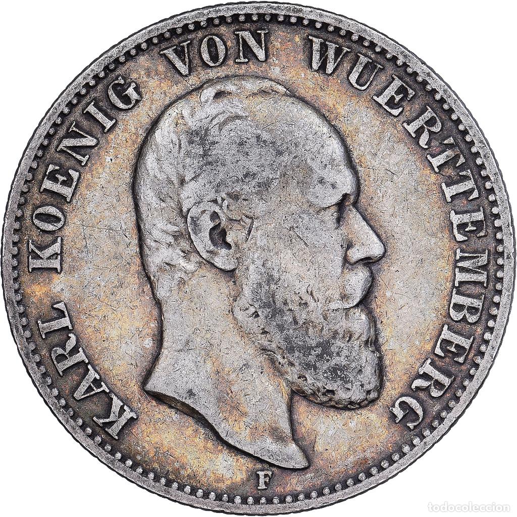 Monedas antiguas de Europa: [#1167761] Estados alemanes, WURTTEMBERG, Karl I, 2 Mark, 1876, Freudenstadt, Plata, BC+
