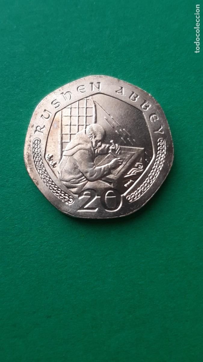 Monedas antiguas de Europa: (ISLA DE MAN)(2000)(CUPRONIQUEL) 20 PENCE RUDHEN ABBEY ELIZABETH II