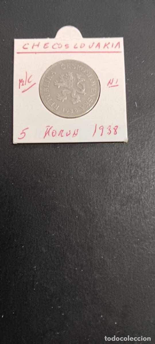 Monedas antiguas de Europa: CHECOSLOVAQUIA 5 KORUN 1938 BC KM=11a (NIQUEL)