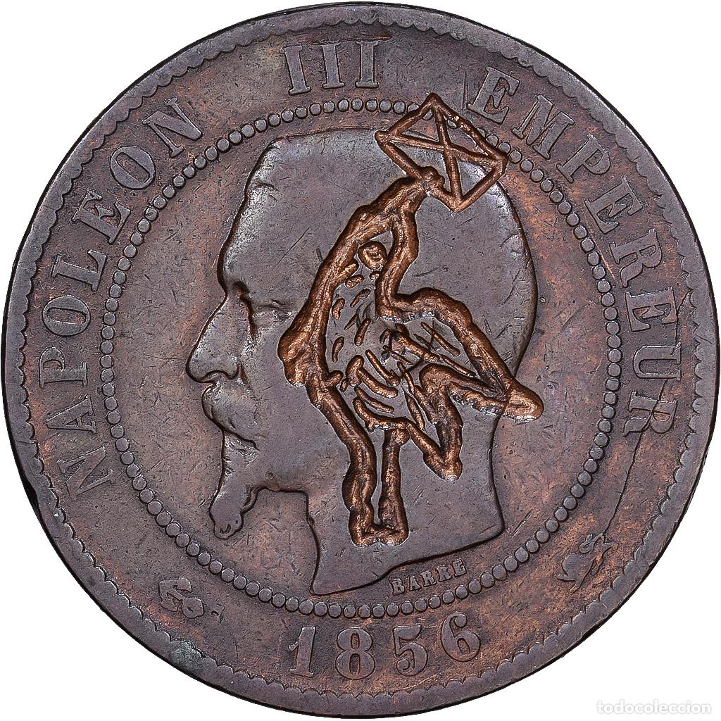 Monedas antiguas de Europa: [#1202953] Francia, Napoleon III, 10 Centimes, 1856, Lyon, Satirique, Bronce, BC+, KM:771.4