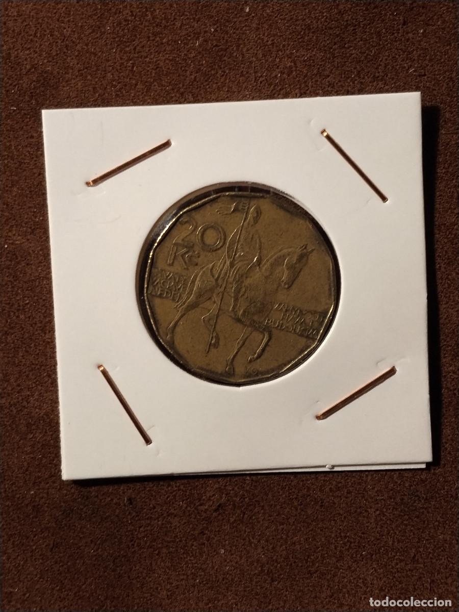 Monedas antiguas de Europa: Rep&uacute;blica Checa &ndash; 20 Korun &ndash; Jinete y Le&oacute;n her&aacute;ldico