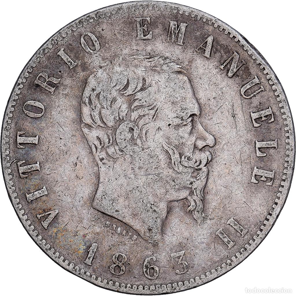 Monedas antiguas de Europa: [#1167755] Italia, Vittorio Emanuele II, 2 Lire, 1863, Naples, Plata, BC+, KM:6a.1