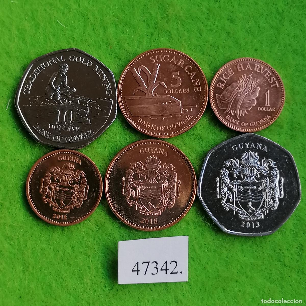 Monedas antiguas de Europa: Guyana, 1, 5 y 10 d&oacute;lares, 2012-2015, lote 3 monedas, 47342 7