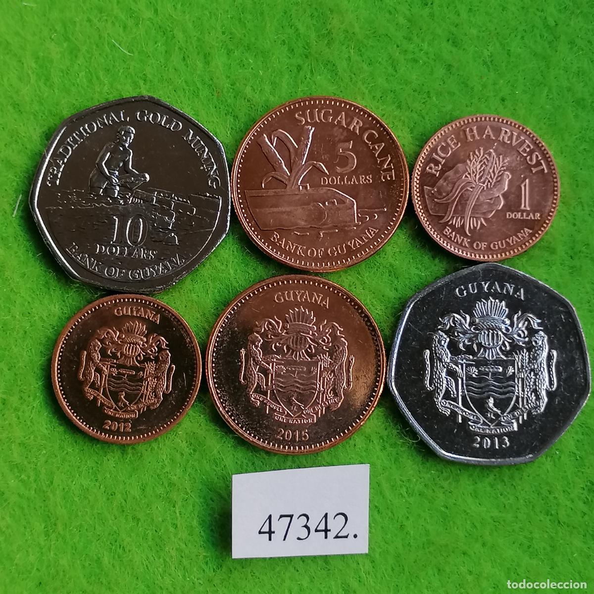 Monedas antiguas de Europa: Guyana, 1, 5 y 10 d&oacute;lares, 2012-2015, lote 3 monedas, 47342 6