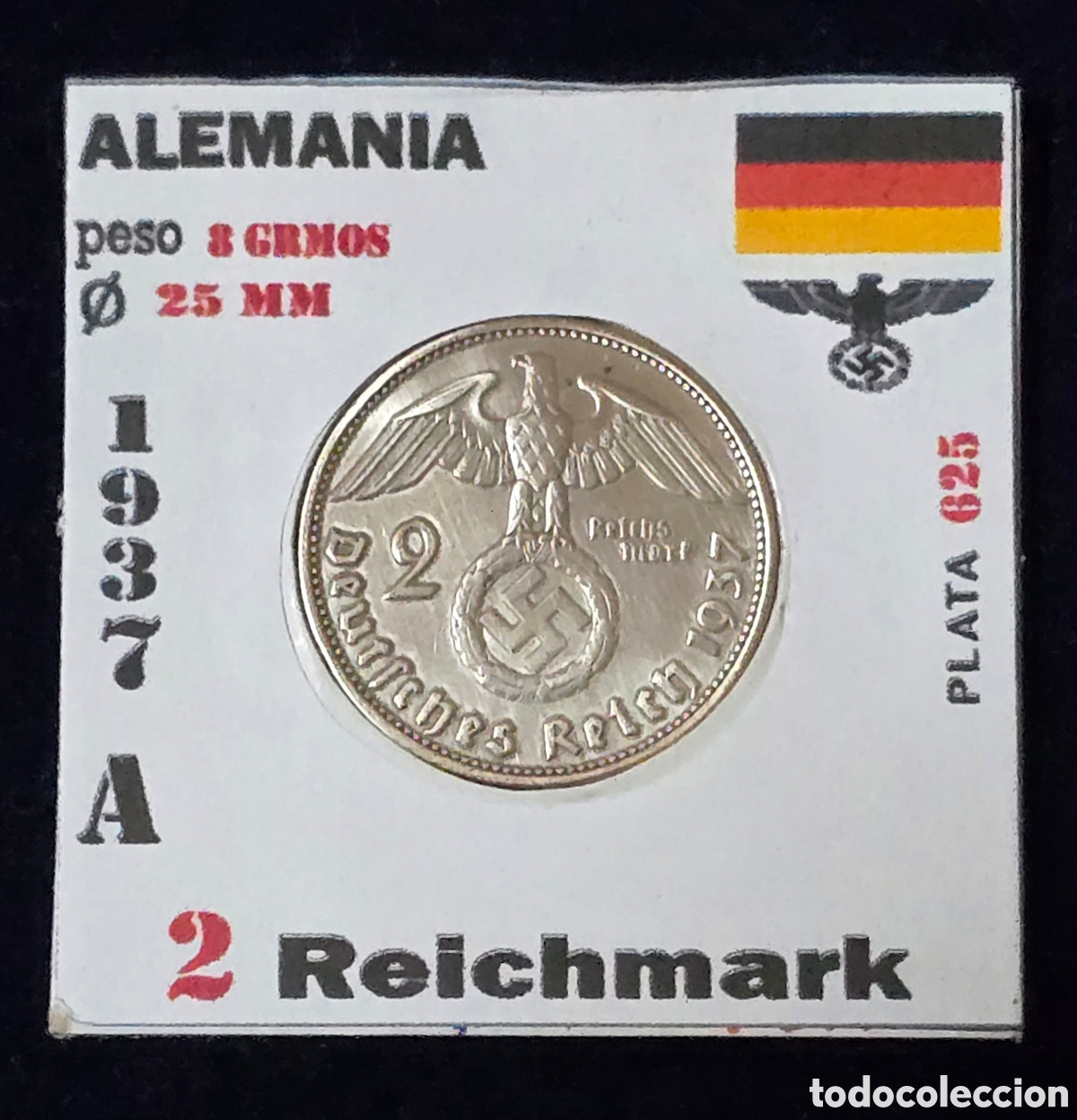 Monedas antiguas de Europa: Alemania 2 Reichmark de Plata de 1937 A