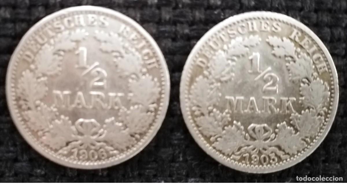 Monedas antiguas de Europa: ALEMANIA 2 MONEDAS 1/2 MARK 1905-1906