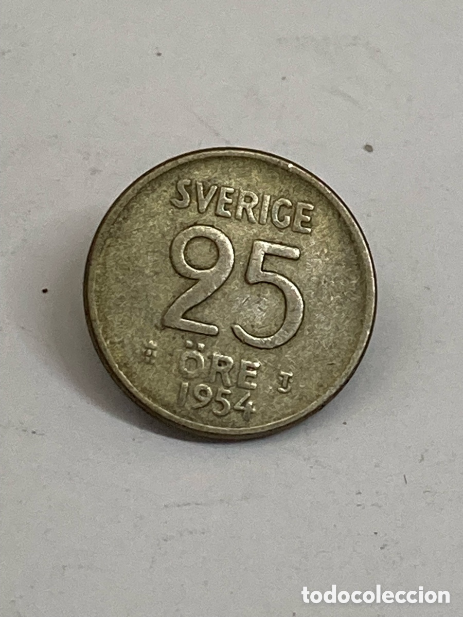 Monedas antiguas de Europa: Moneda plata de 25 &Ouml;re emitida por Suecia en 1954.