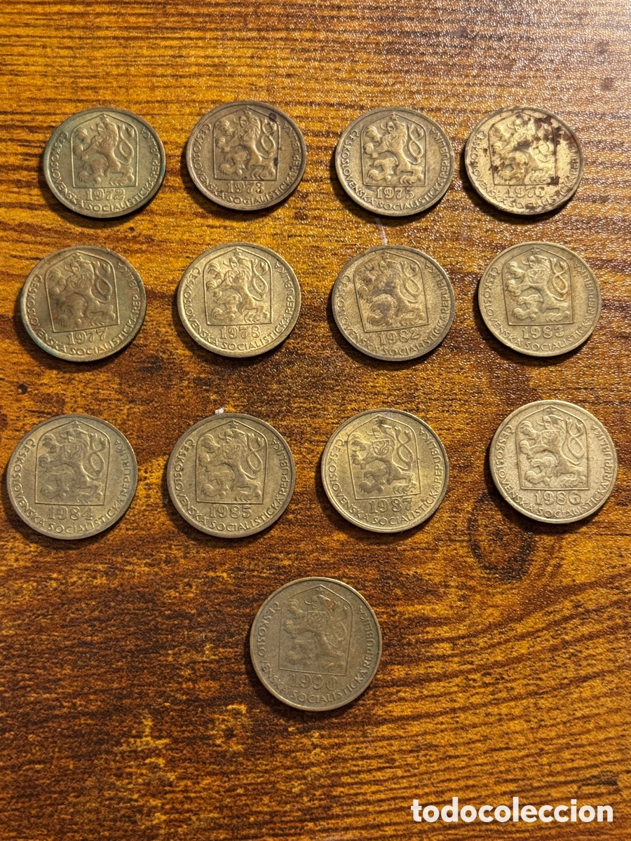 Monedas antiguas de Europa: Lote de 13 monedas de 20 Heller Checoslovaquia todos a&ntilde;os diferentes entre 1972 y 1990