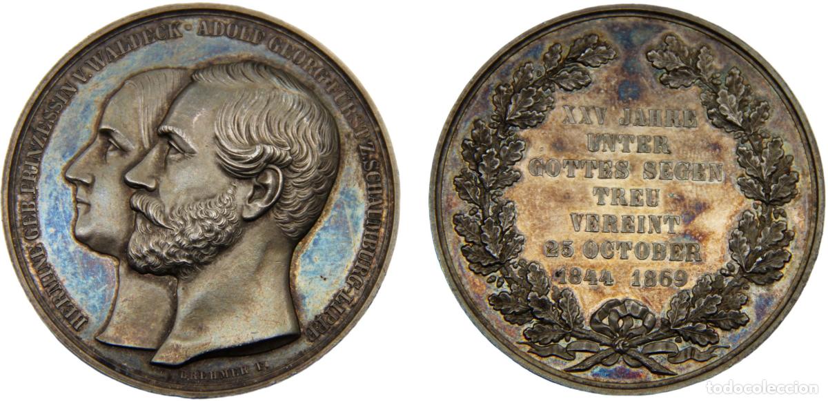 Monedas antiguas de Europa: Germany Schaumburg-Lippe Adolf George 1869 Silver wedding, 46mm