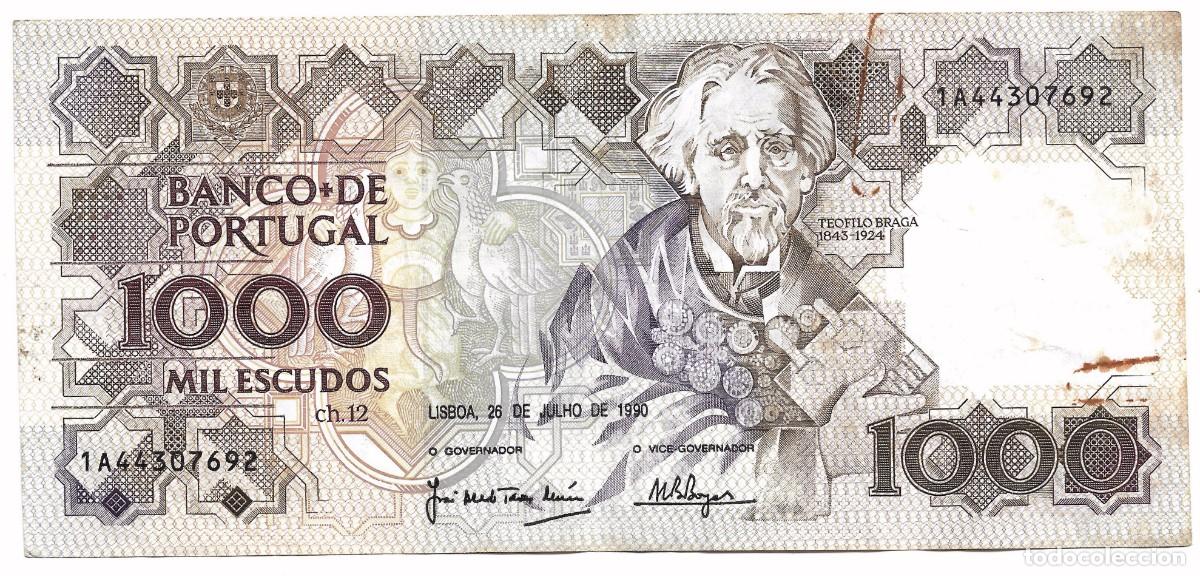 Monedas antiguas de Europa: Billete de 1000 Escudos de Portugal (1990) &ndash; Te&oacute;filo Braga &ndash; Chapa 12