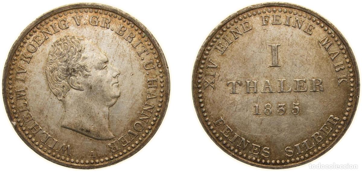 Monedas antiguas de Europa: Germany Kingdom of Hannover German states 1835 A 1 Thaler - William IV Silver (.992) 16.82g AU KM 1