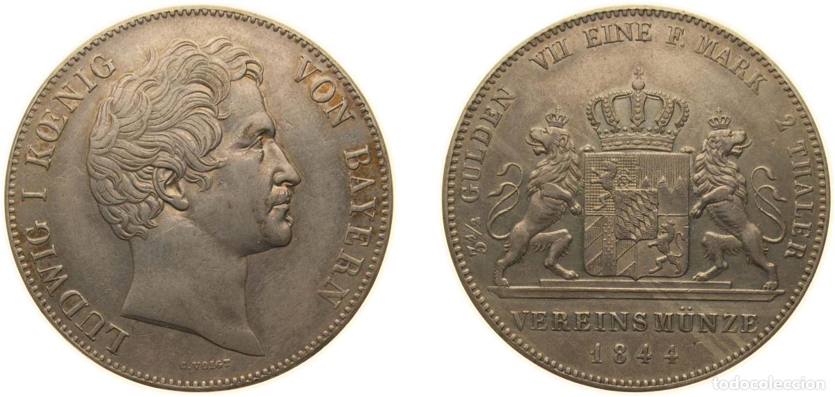 Monedas antiguas de Europa: Germany Kingdom of Bavaria German states 1844 2 Thalers / 3&frac12; Gulden - Louis I Silver (.900) (122224