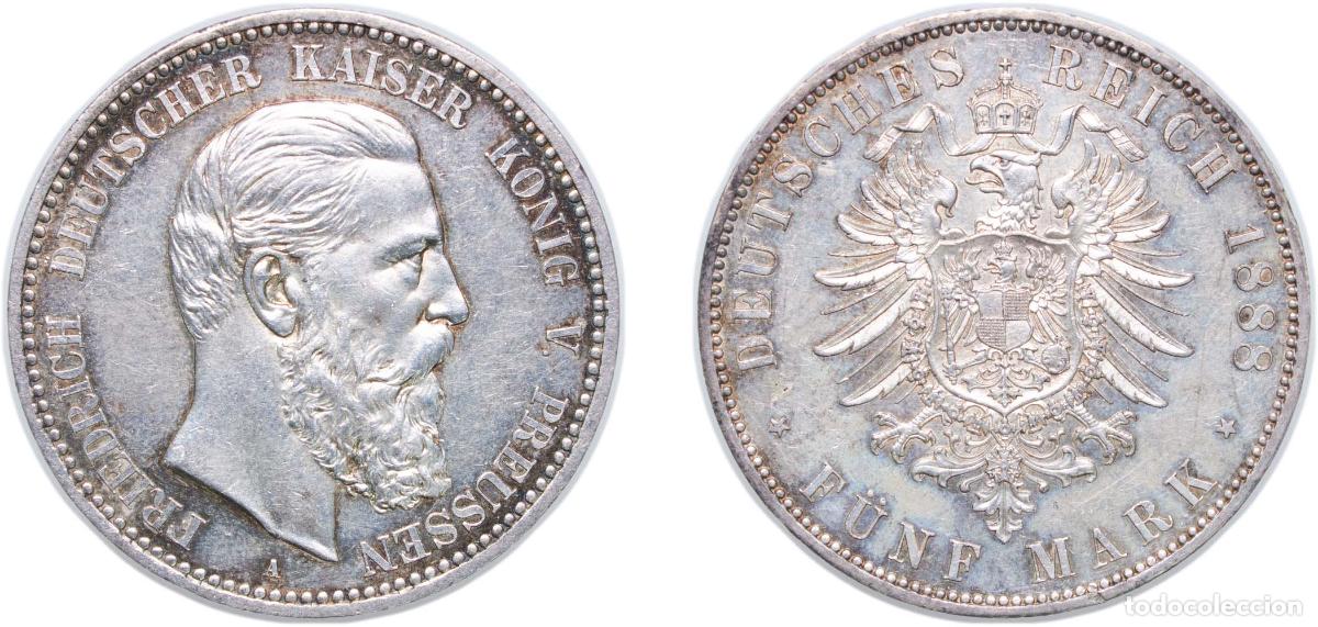 Monedas antiguas de Europa: Germany Kingdom of Prussia German states 1888 A 5 Mark - Frederick III Silver (.900) (200000) 27.79