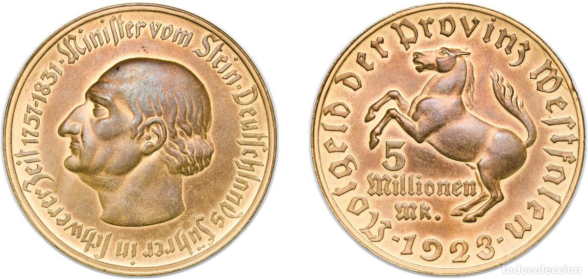 Monedas antiguas de Europa: Germany Prussian province of Westphalia Weimar Republic 1923 5 Millionen Mark - Westfalen (Freiherr