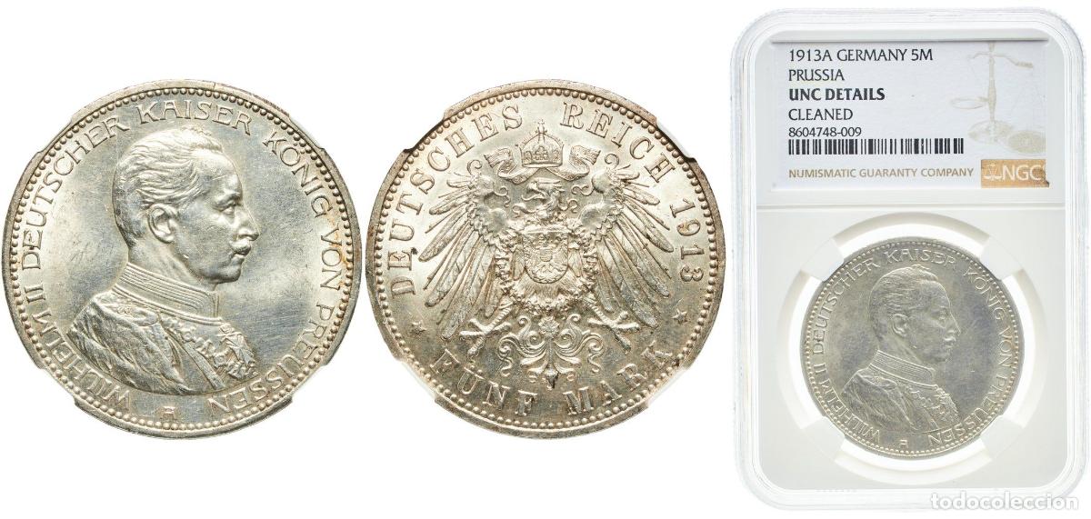 Monedas antiguas de Europa: Germany Kingdom of Prussia Second Empire 1913 A 5 Mark - Wilhelm II Silver (.900) Berlin Mint (1960
