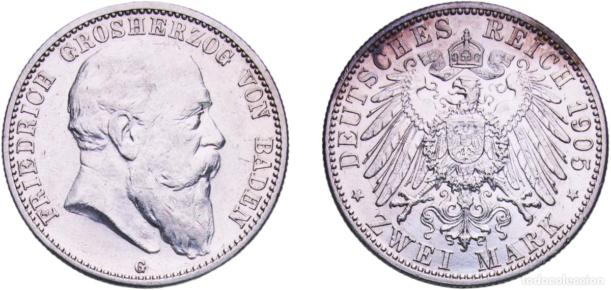 Monedas antiguas de Europa: Germany Grand Duchy of Baden Protectorate 1905 G 2 Mark - Frederick I Silver (.900) Staatliche M&uuml;nz