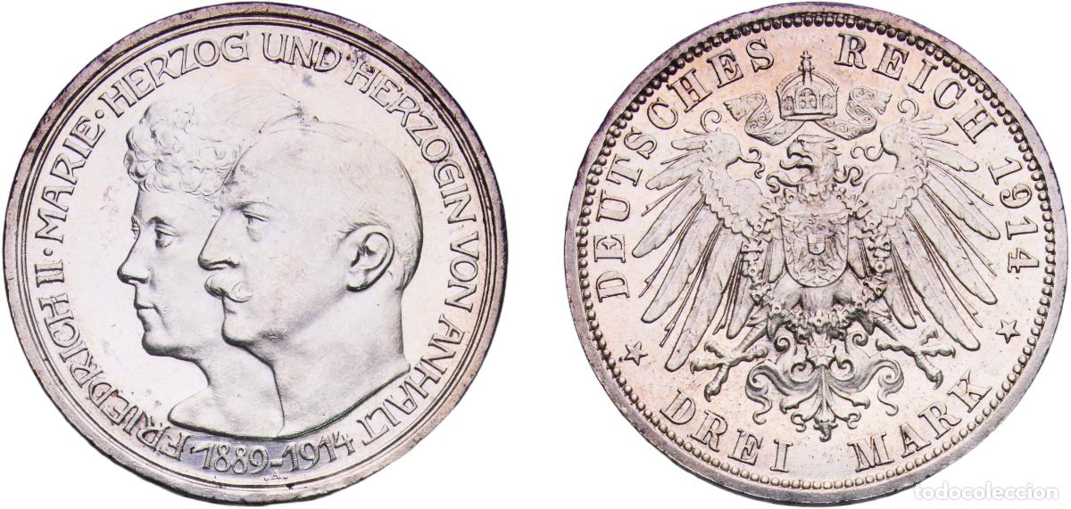Monedas antiguas de Europa: Germany Principality of Anhalt-Dessau Second Empire 1914 A 3 Mark - Frederick II (Silver Wedding) S