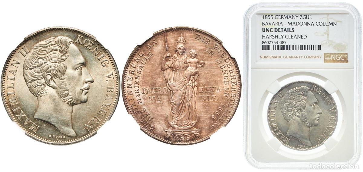 Monedas antiguas de Europa: Germany Kingdom of Bavaria 1855 2 Gulden - Maximilian II (Madonna Column) Original luster Silver (.