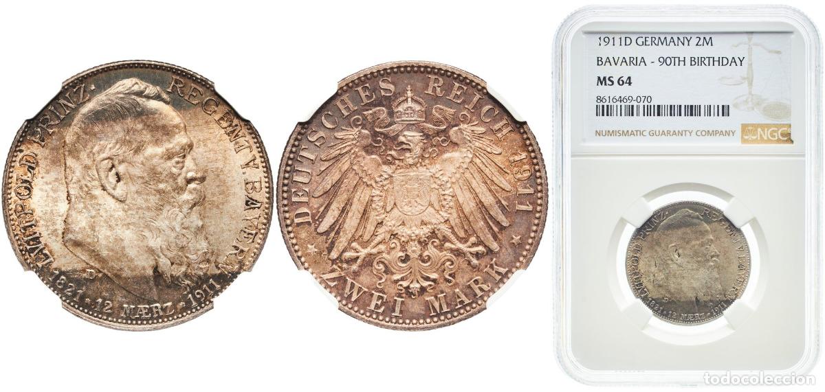 Monedas antiguas de Europa: Germany Kingdom of Bavaria Second Empire 1911 D 2 Mark - Otto (90th Birthday of Prince Regent Luitp